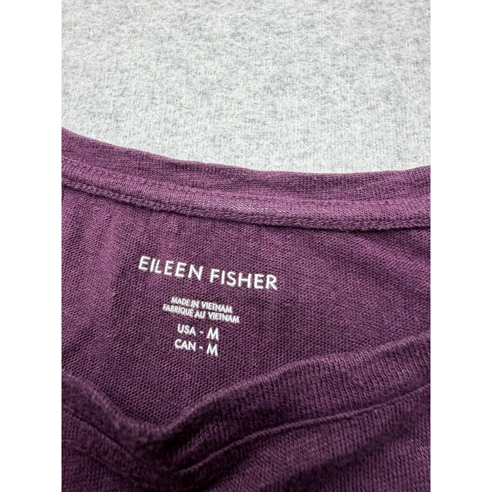 Eileen Fisher T-Shirt Womens Medium Purple Organic Linen Jersey Short Sleeve